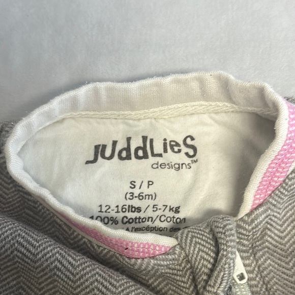 Juddlies - Cozy Gray and Pink One Piece Romper/Sleeper with Full-Length Zipper - Picture 2 of 4